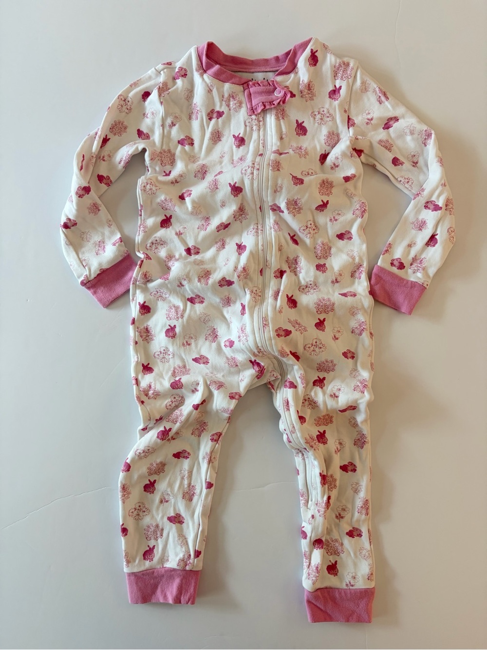 Smockingbird girls pink and white bunnies zippy pajama 3T